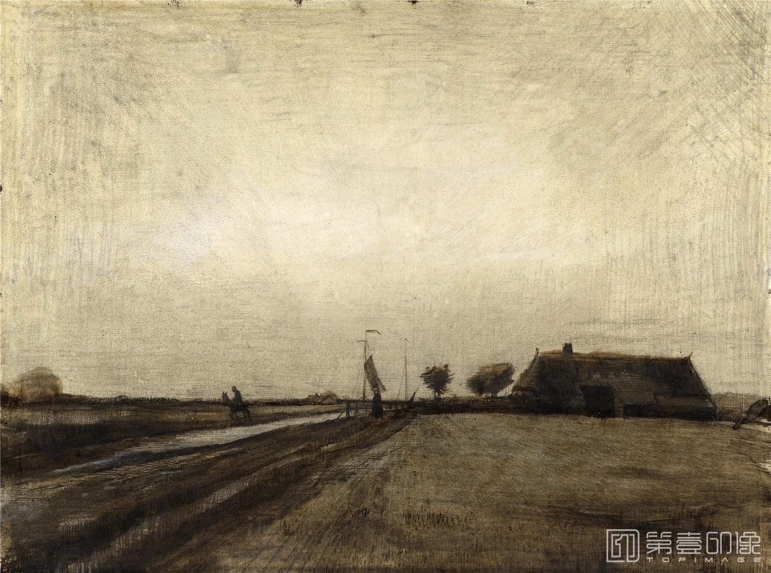 素描-文森特·威廉·梵高 Vincent Willem van Gogh-Landscape in Drenthe-191